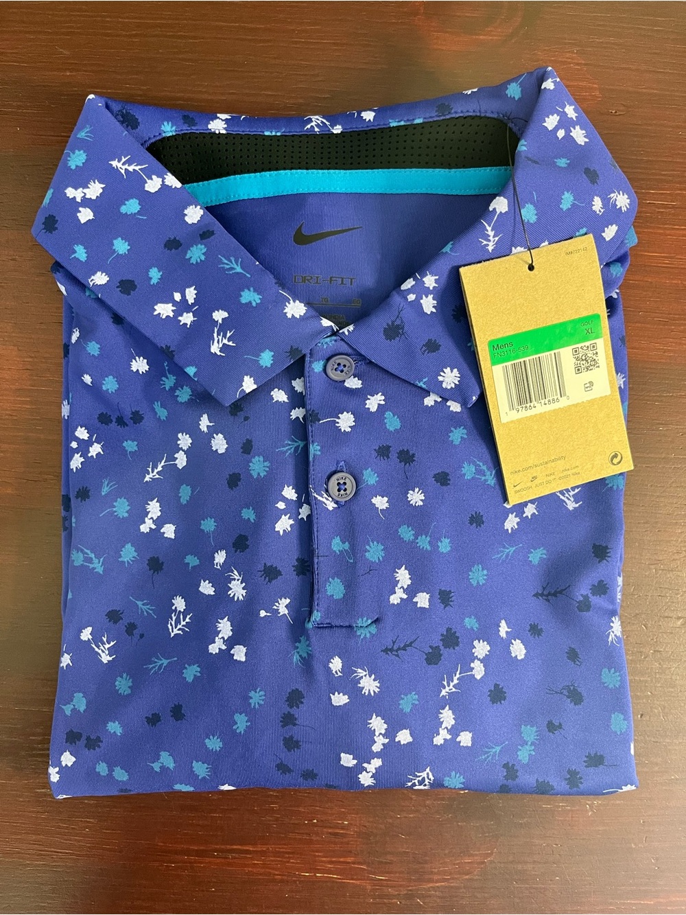 Nike Dri-Fit FN3116-539 Deep Night Blue Floral Print Polo Golf Shirt Men's XL